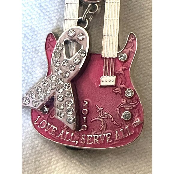 Hard Rock Cafe 2010 - Love All Serve All Breast Cancer - Pink Ribbon Guitar Pin - Picture 4 of 7